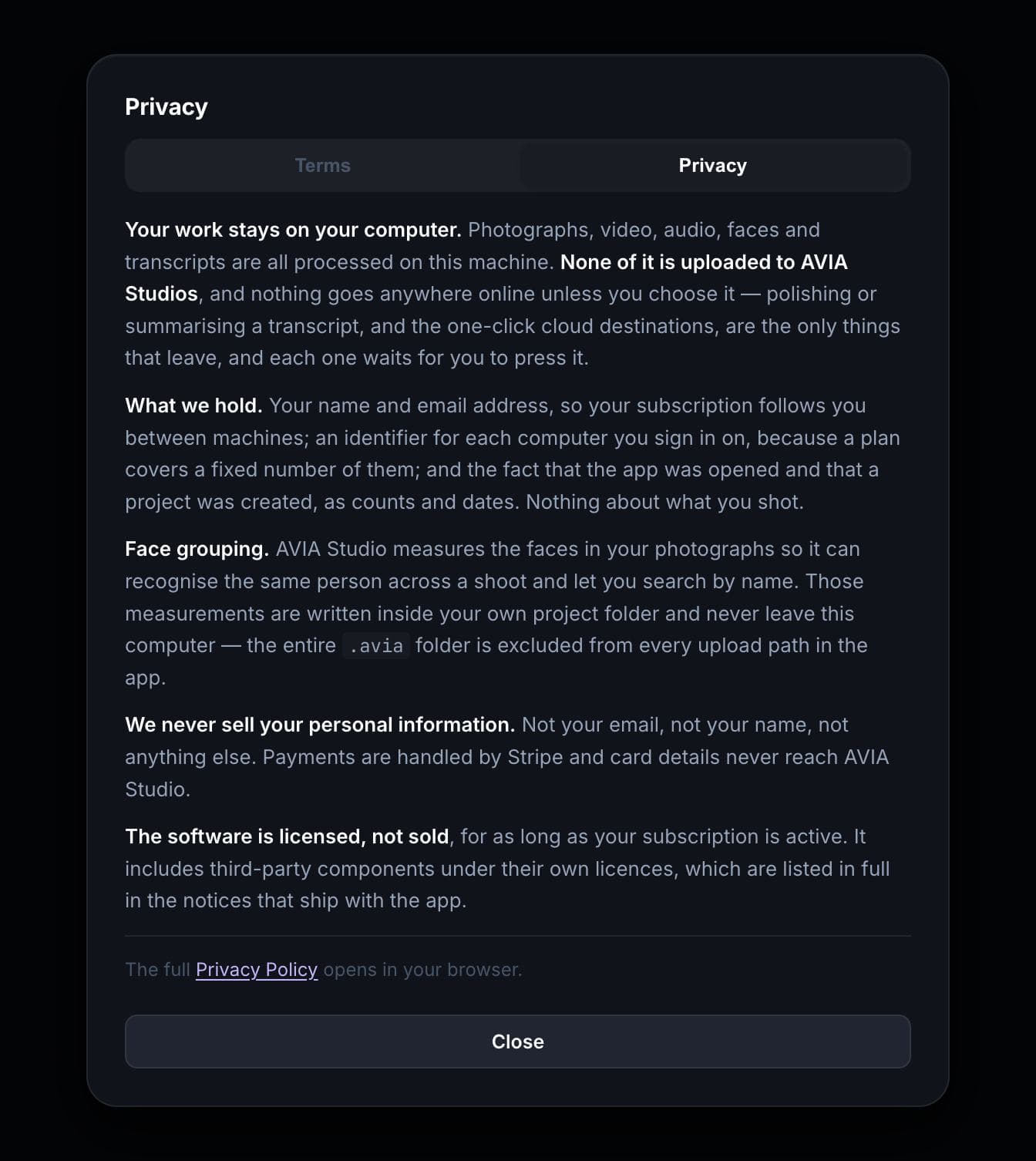 Terms of Service and Privacy